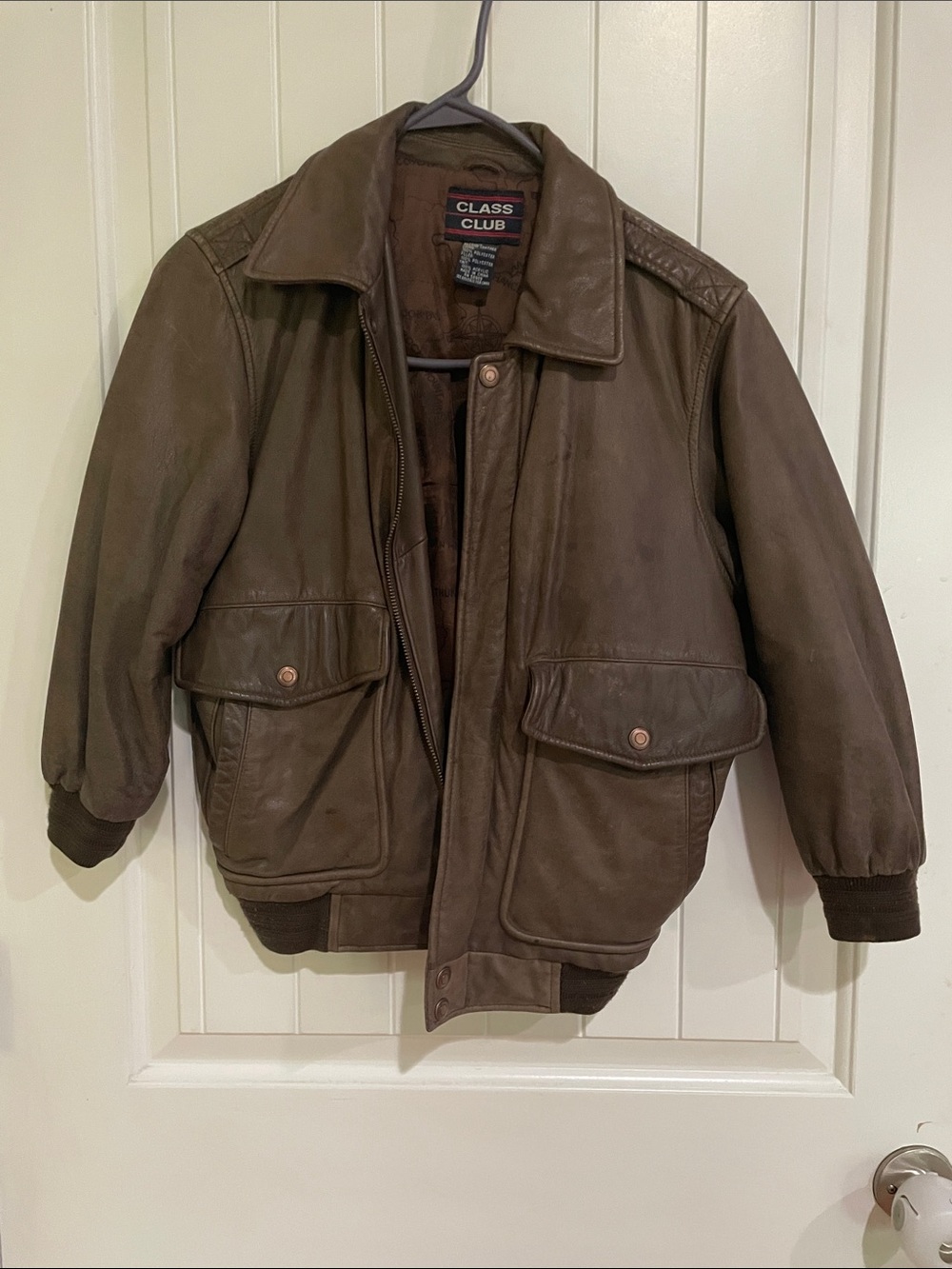 Class Club Brown Leather Bomber Jacket - boys
